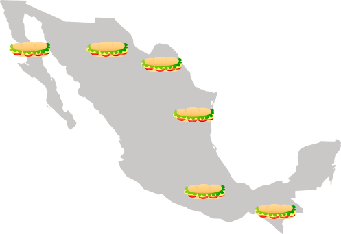 mapa de mexico con tortas