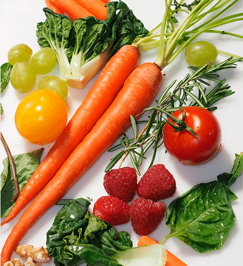 verduras, zanahoria, tomate, fresas, uvas.